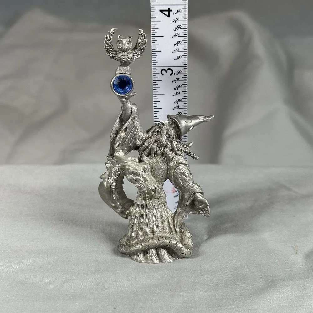 Vintage‎ Spoontiques MR969 Pewter Wizard w/ Owl & Dragon Figurine